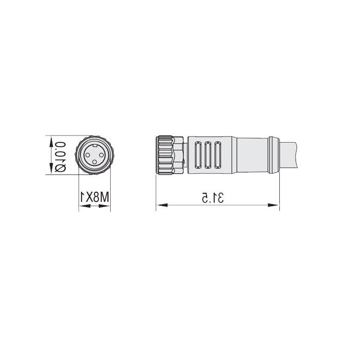 M8 3Pin, straight female, single-end precast cable, PUR material, orange sheath, 63T001-XXX